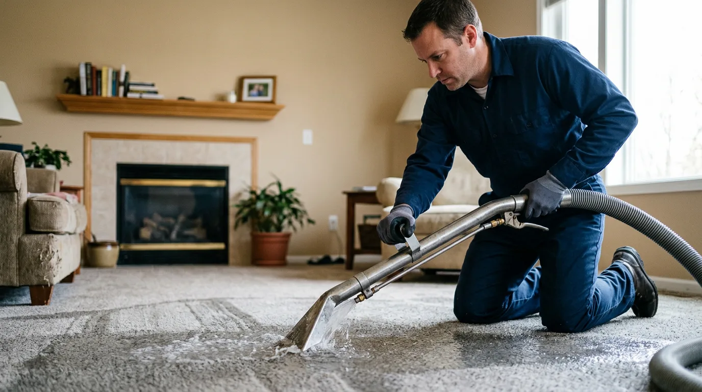 Water damage restoration technician working near Lewis Center, OH
